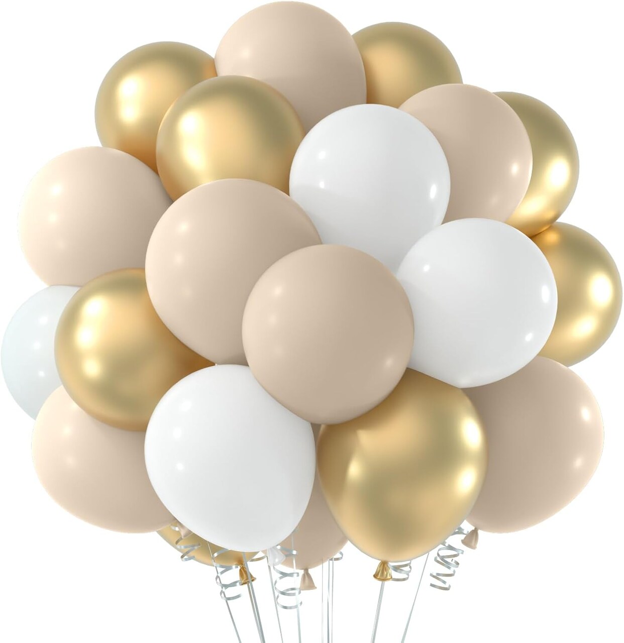 White Sand Gold Balloons Garland Arch Kit 60pcs 12inch Sand White and Metallic Gold Balloon Kit for Birthday Anniversary Celebrations and Boho Wedding Party